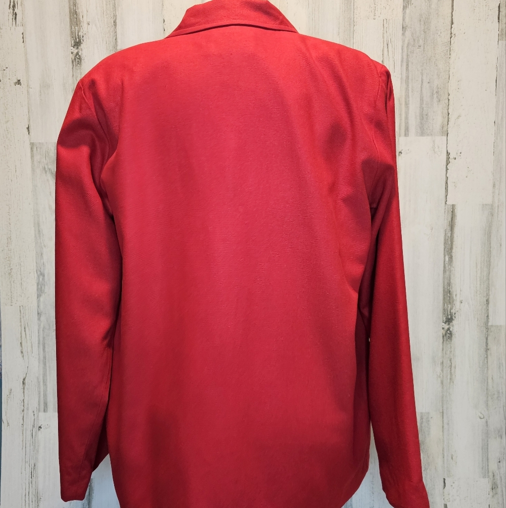 Vintage Erin London Red 100% Silk Blazer Jacket Women's Small Oversized Classic - Picture 3 of 16